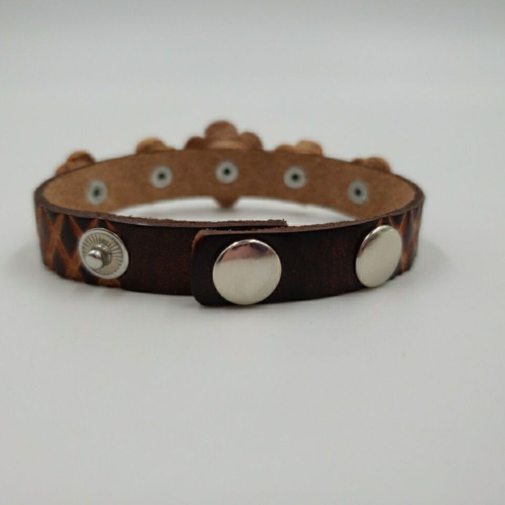 Handmade Floral Leather Cuff Bracelet Adjustable Rustic Boho Prairie Cottagecore - Picture 9 of 16